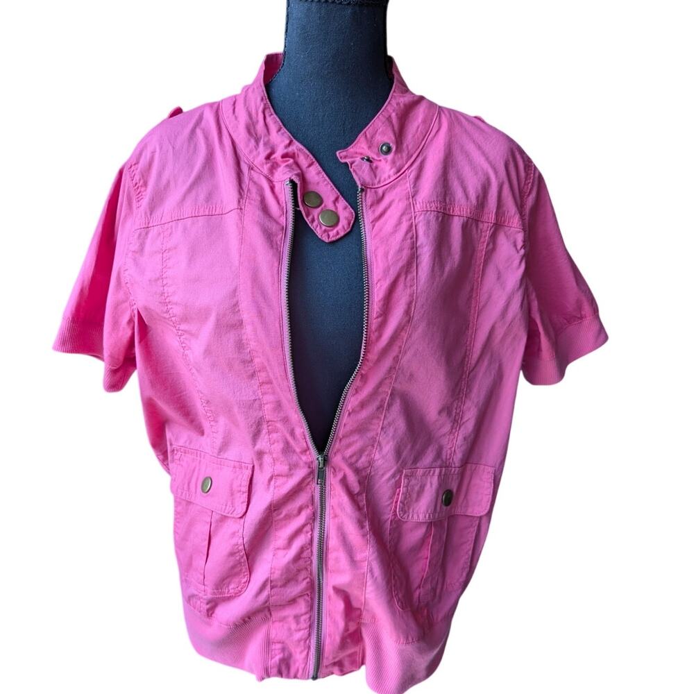 Wet Seal Y2K Bomber Jacket XL Pink Short Sleeve McBling Moto Utility Layering